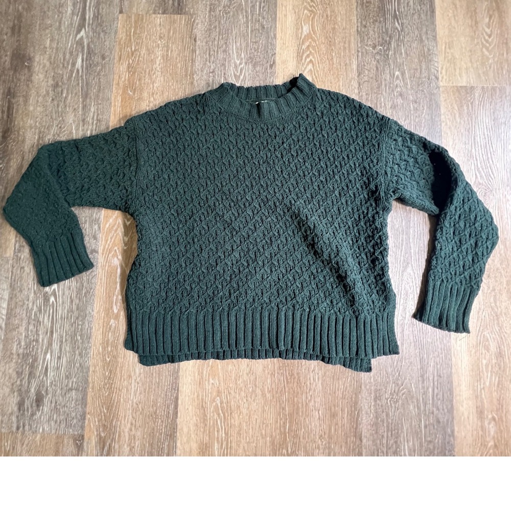 A New Day Sweater Womens S Green Textured Knit Mock Neck Long Sleeve Pullover